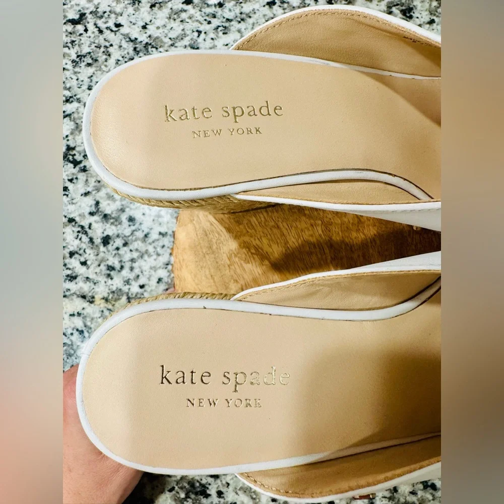 NWOB Kate‎ Spade Thea White and Tan Wedge Sandals